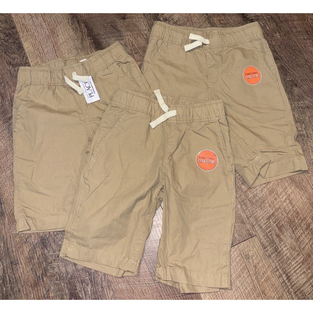 Lot 3 The Childrens Place Boys Chino Pull On Shorts Khaki Sz 6